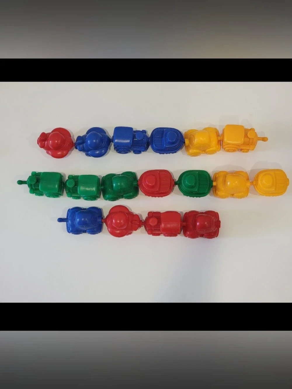 Colorful Interlocking Toy Train Cars - Red, Blue, Green, Yellow